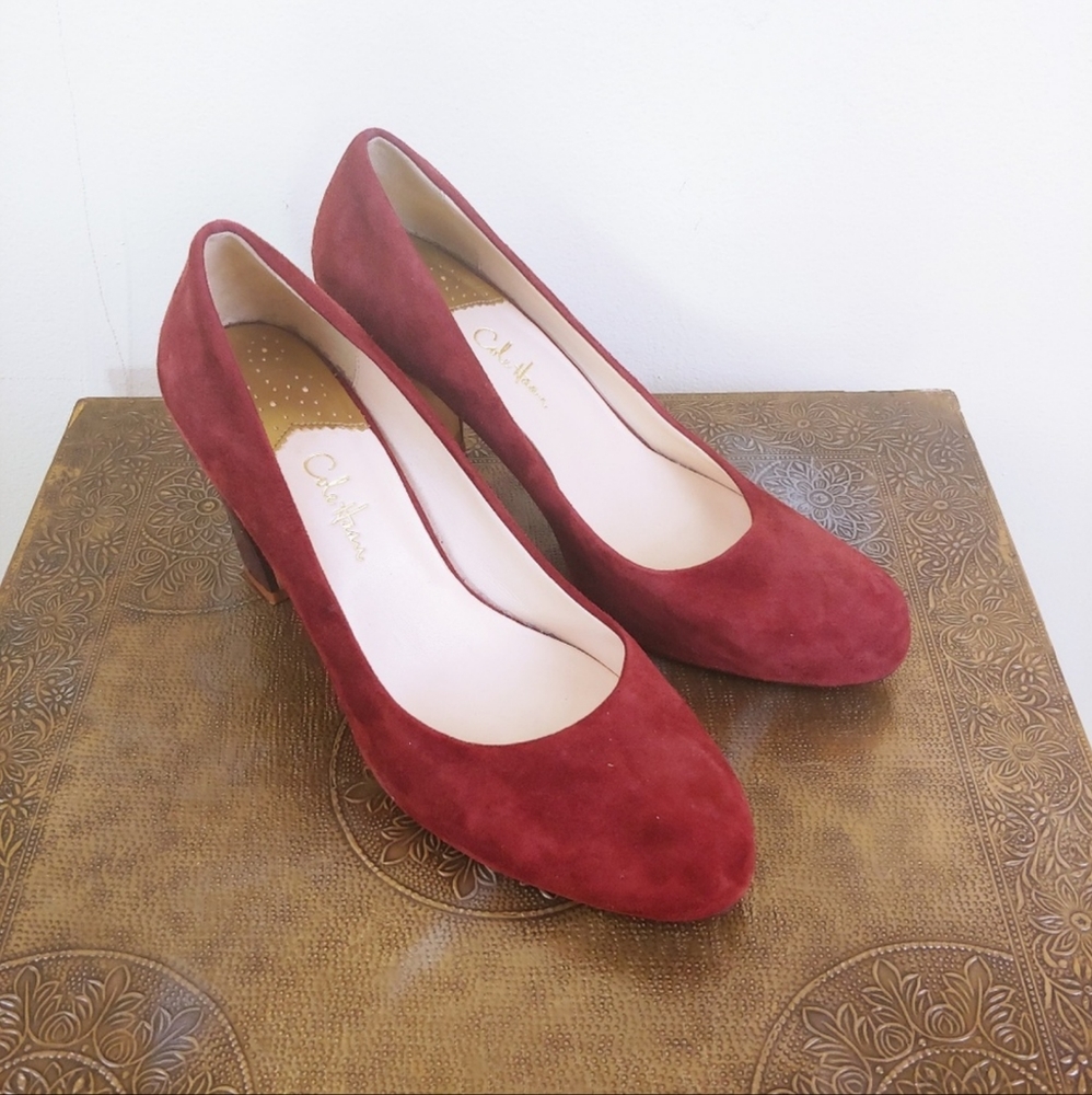 Cole Haan Ambrose Wine Suede Snake Skin Heels - Picture 2 of 8